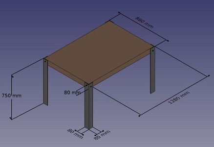 Modélisation traditionnelle, méthode CSG Modélisation d'une table à l'aide de fonctions simples des solides tels que des cubes et cylindres, opérations booléennes (fusion et découpe).