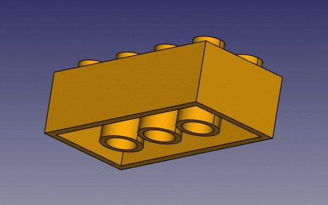 Modélisation pour la conception de produits (v0.16) Modélisation d'un bloc Lego : esquisses, contraintes de distance verticale et horizontale, fonction protrusion, cavité, référence externe, motif linéaire et assemblage.