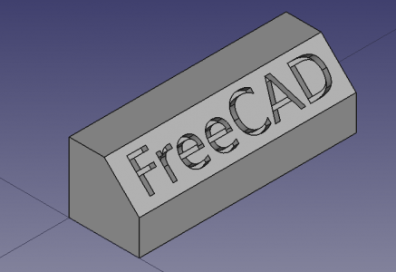 Draft Tutoriel Forme à partir de texte (v0.19) Créer un texte gravé sur un solide : extruder un texte pour le rendre solide puis à l'aide de la fonction booléenne intersection le graver dans le solide.