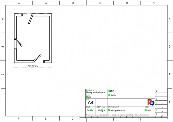 Section view of the building, A4 sheet, scale 1:50